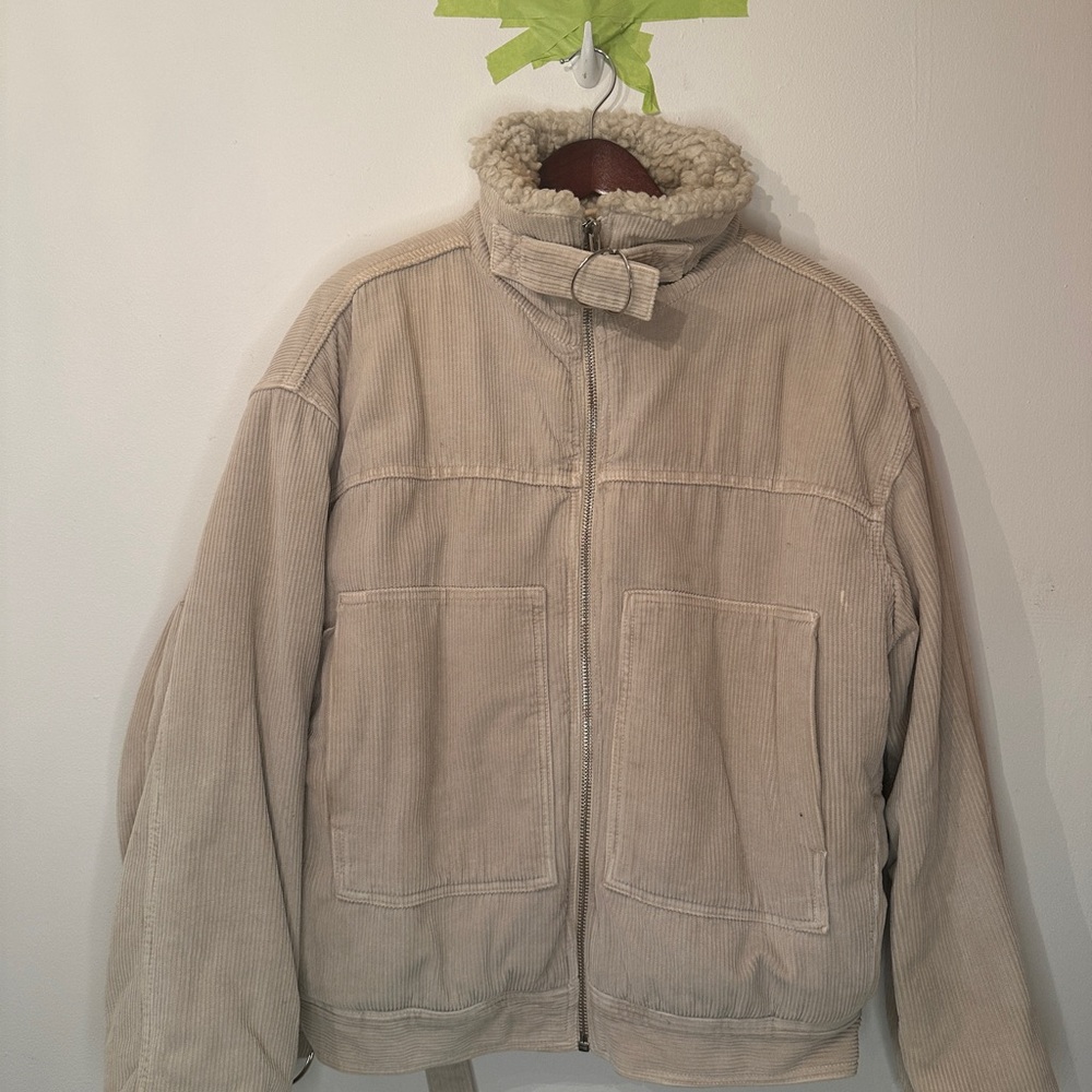BDG Cream Corduroy Sherpa-Trim Jacket